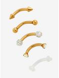 Steel Gold Iridescent CZ Eyebrow Barbell 5 Pack, GOLD, hi-res