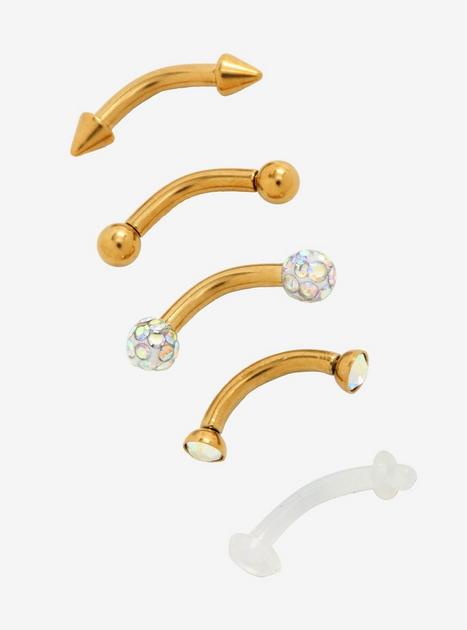 Steel Gold Iridescent CZ Eyebrow Barbell 5 Pack | Hot Topic