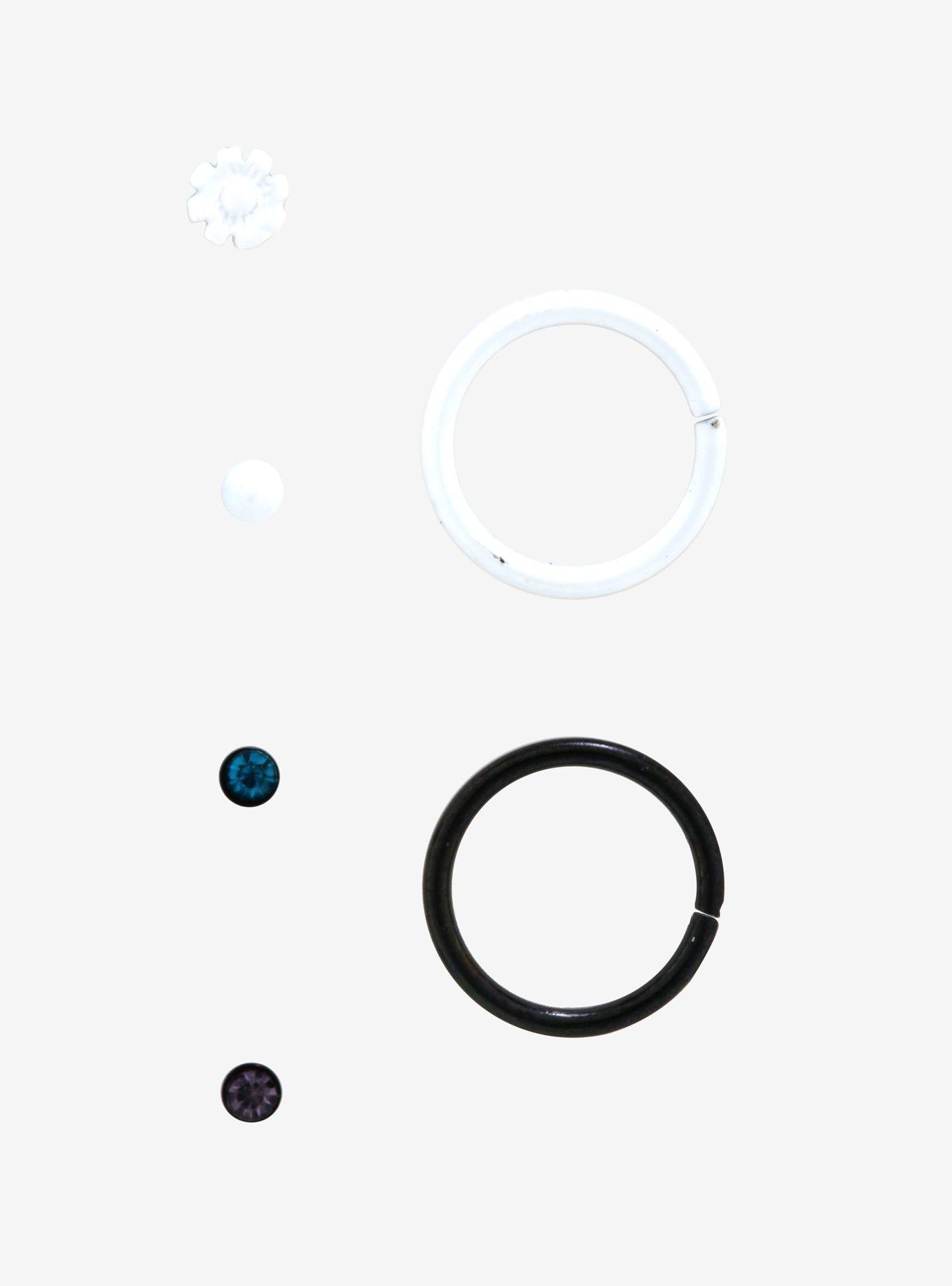 Steel White Flower Nose Stud & Hoop 6 Pack, MULTI, hi-res