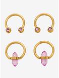 Steel Gold & Pink Crystal Curved Barbell & Hoop 4 Pack, MULTI, hi-res