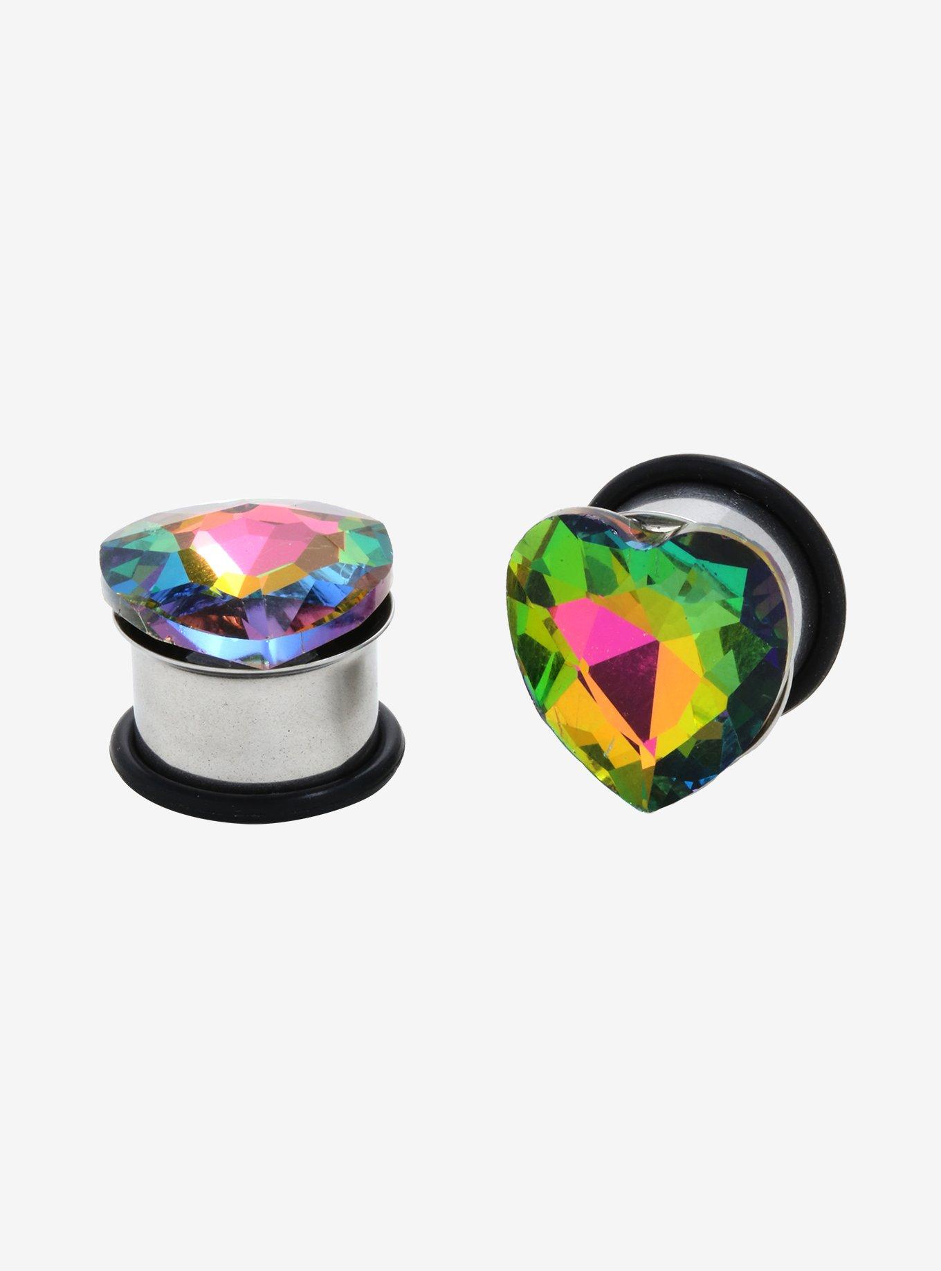 Steel Rainbow Heart Spool Plug 2 Pack, MULTI, hi-res