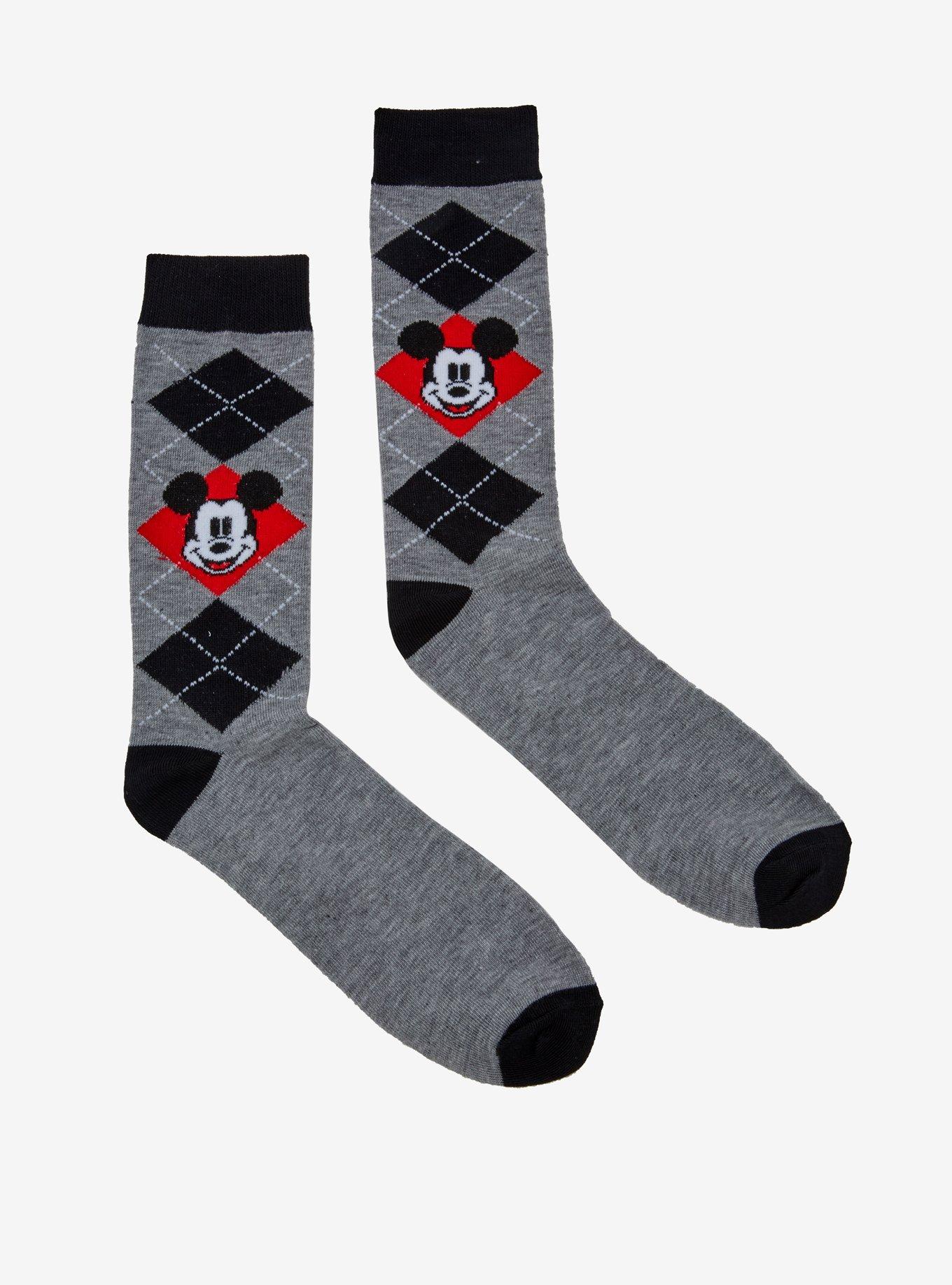 Disney Mickey Mouse Grey Argyle Crew Socks, , hi-res