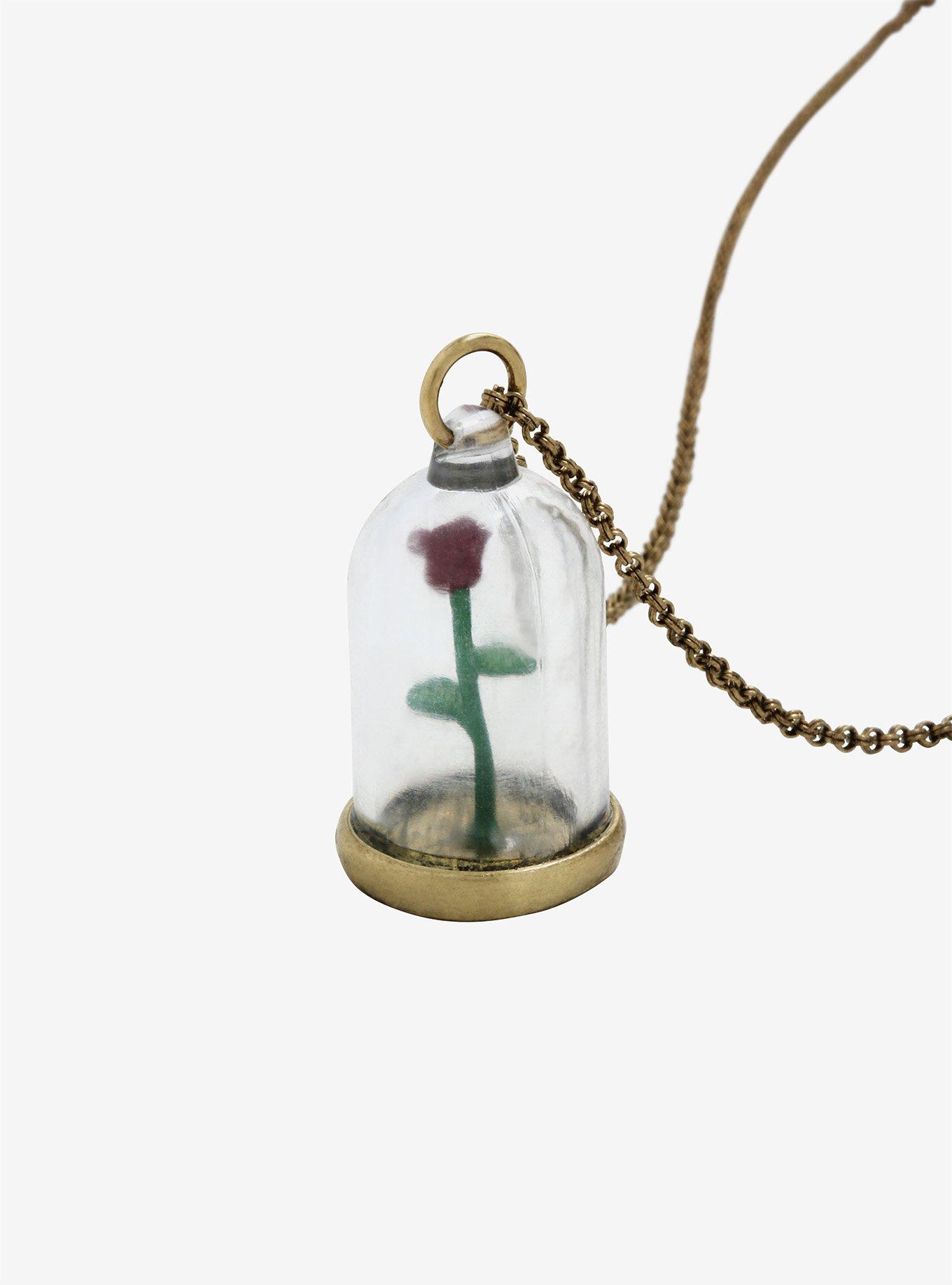 Disney Beauty And The Beast Enchanted Rose Necklace Hot Topic