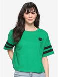 Four-Leaf Clover Varsity Girls Crop T-Shirt, GREEN, hi-res