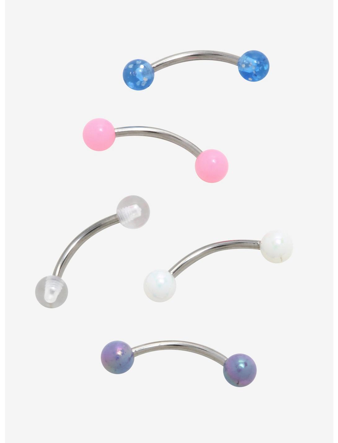 Steel Clear Blue Opalescent Purple Eyebrow Barbell 5 Pack, MULTI, hi-res