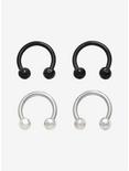Steel Black & Silver Faceted Curved Barbell 4 Pack, MULTI, hi-res