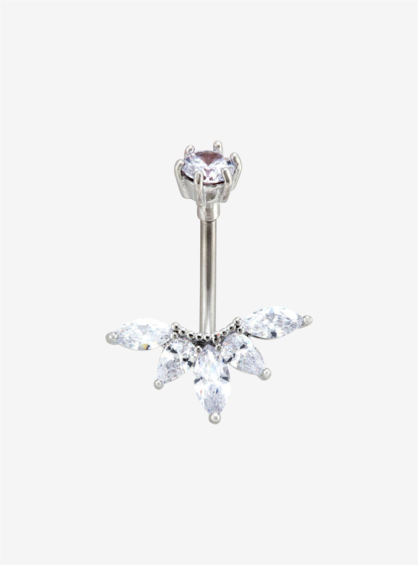 14G Steel Clear CZ Fan Navel Barbell, , hi-res