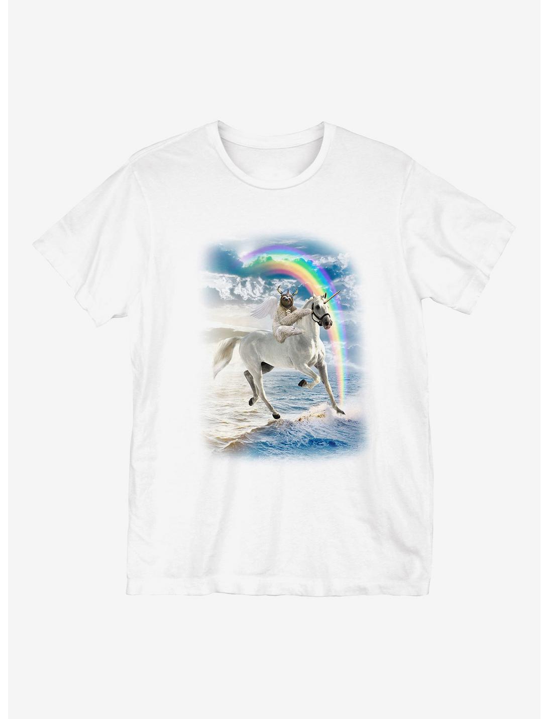 Sloth King Rides Unicorn T-Shirt, WHITE, hi-res