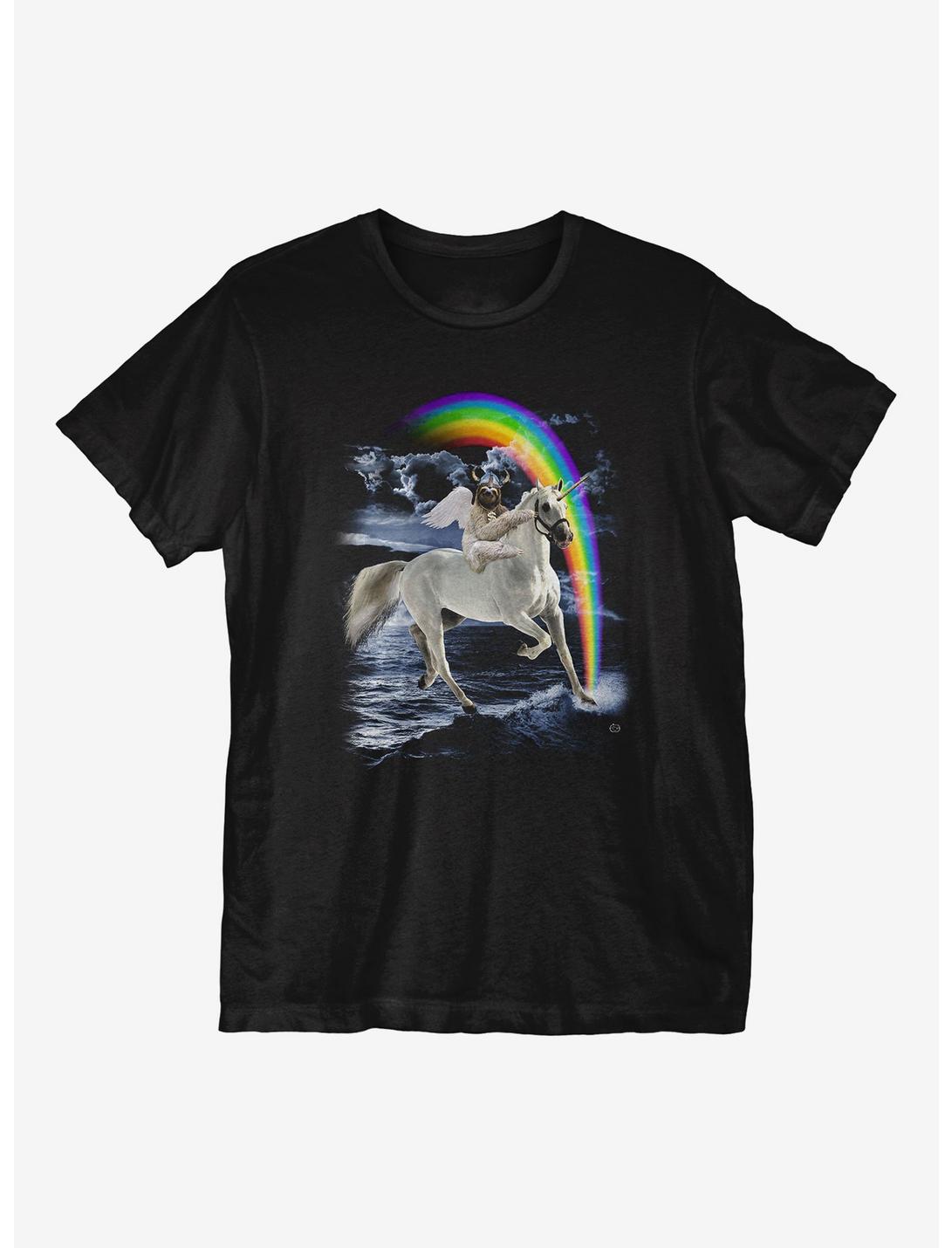 Sloth Viking Rides Unicorn T-Shirt, BLACK, hi-res