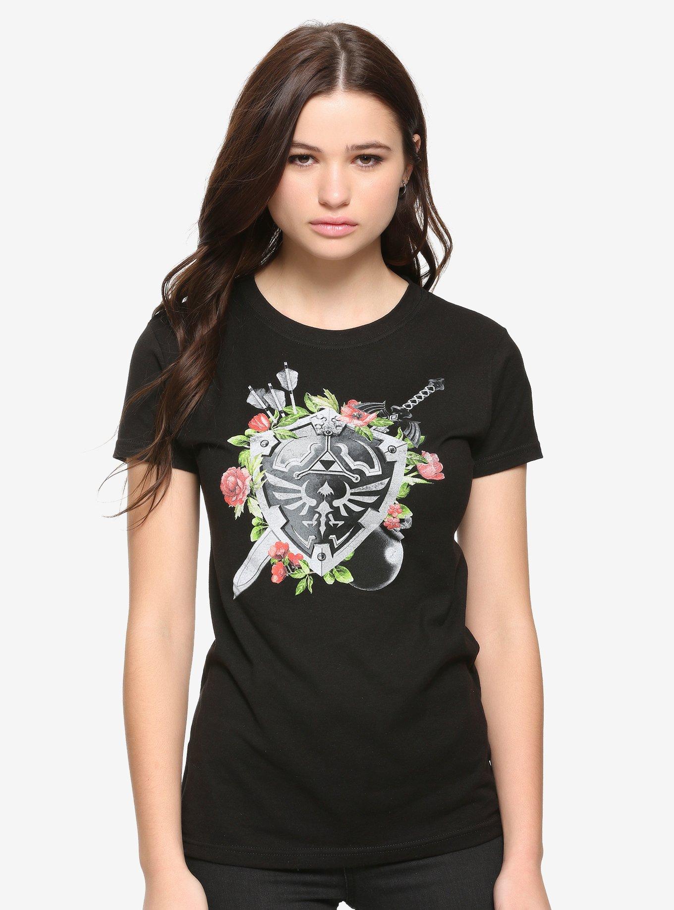 The Legend Of Zelda Floral Hyrule Shield Girls T-Shirt, MULTI, hi-res