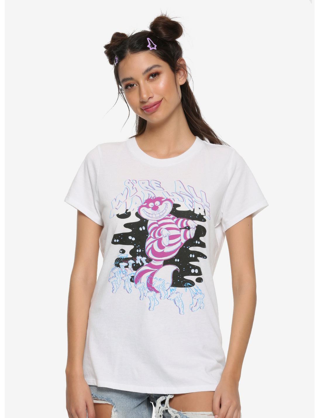 Disney Alice In Wonderland Cheshire Cat We're All Mad Here Trippy Girls T-Shirt, MULTI, hi-res