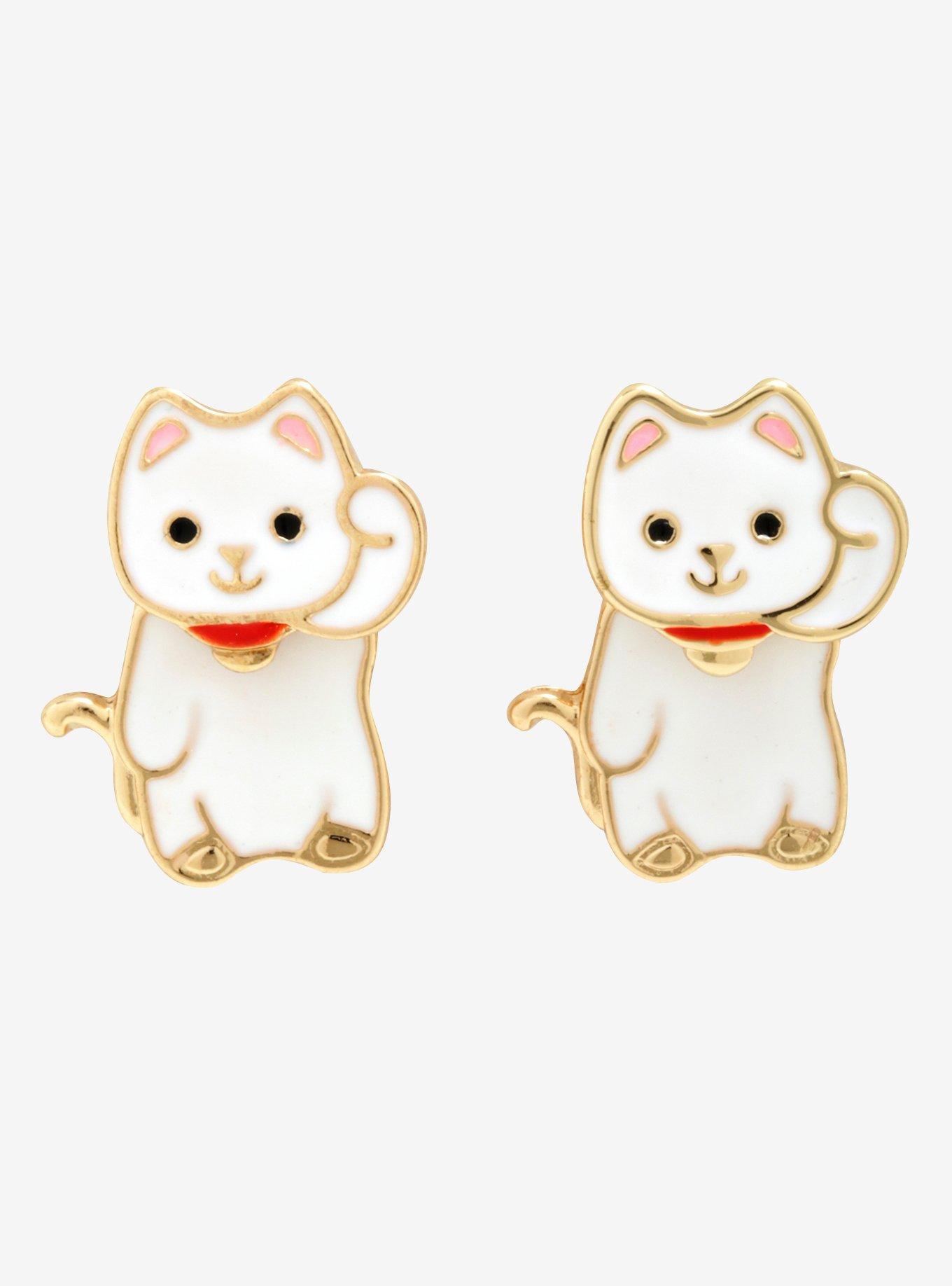 Lucky Cat Front/Back Earrings, , hi-res
