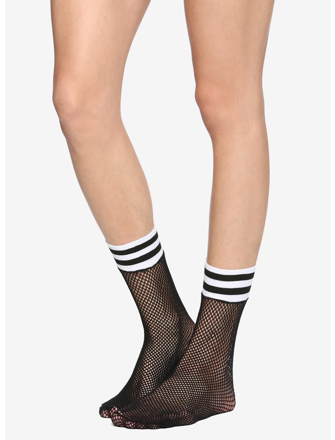 Varsity Stripe Ankle Fishnet Socks, , hi-res