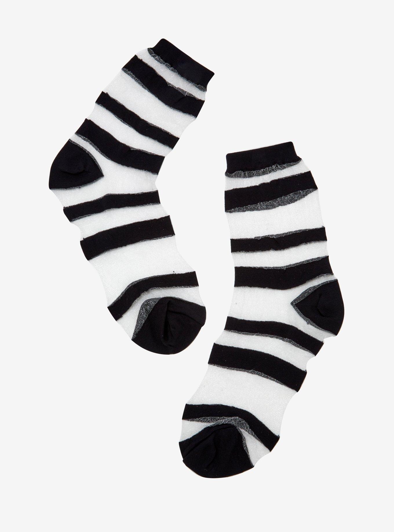 Black & Mesh Striped Ankle Socks | Hot Topic