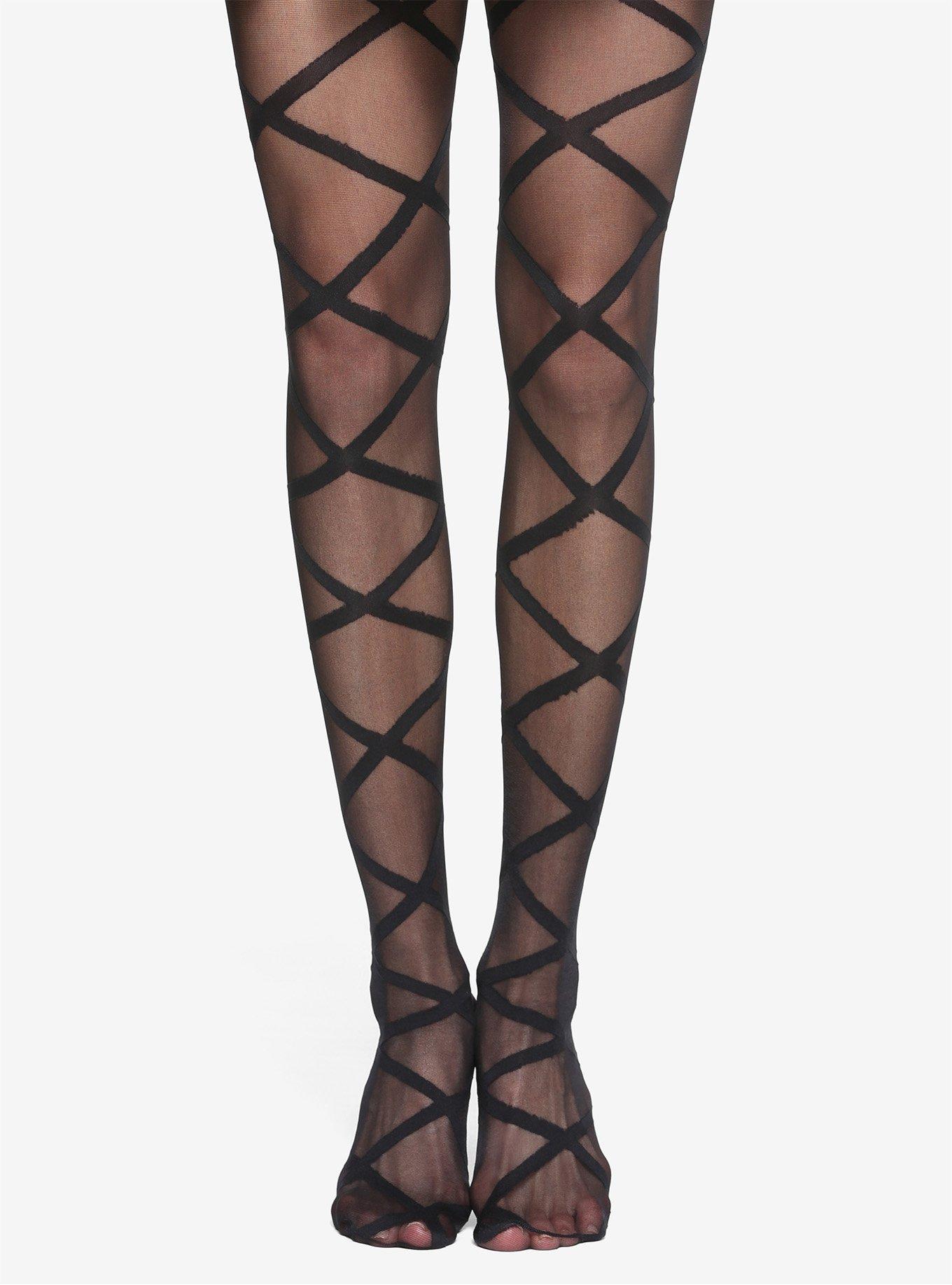 Black Crisscross Tights, BLACK, hi-res