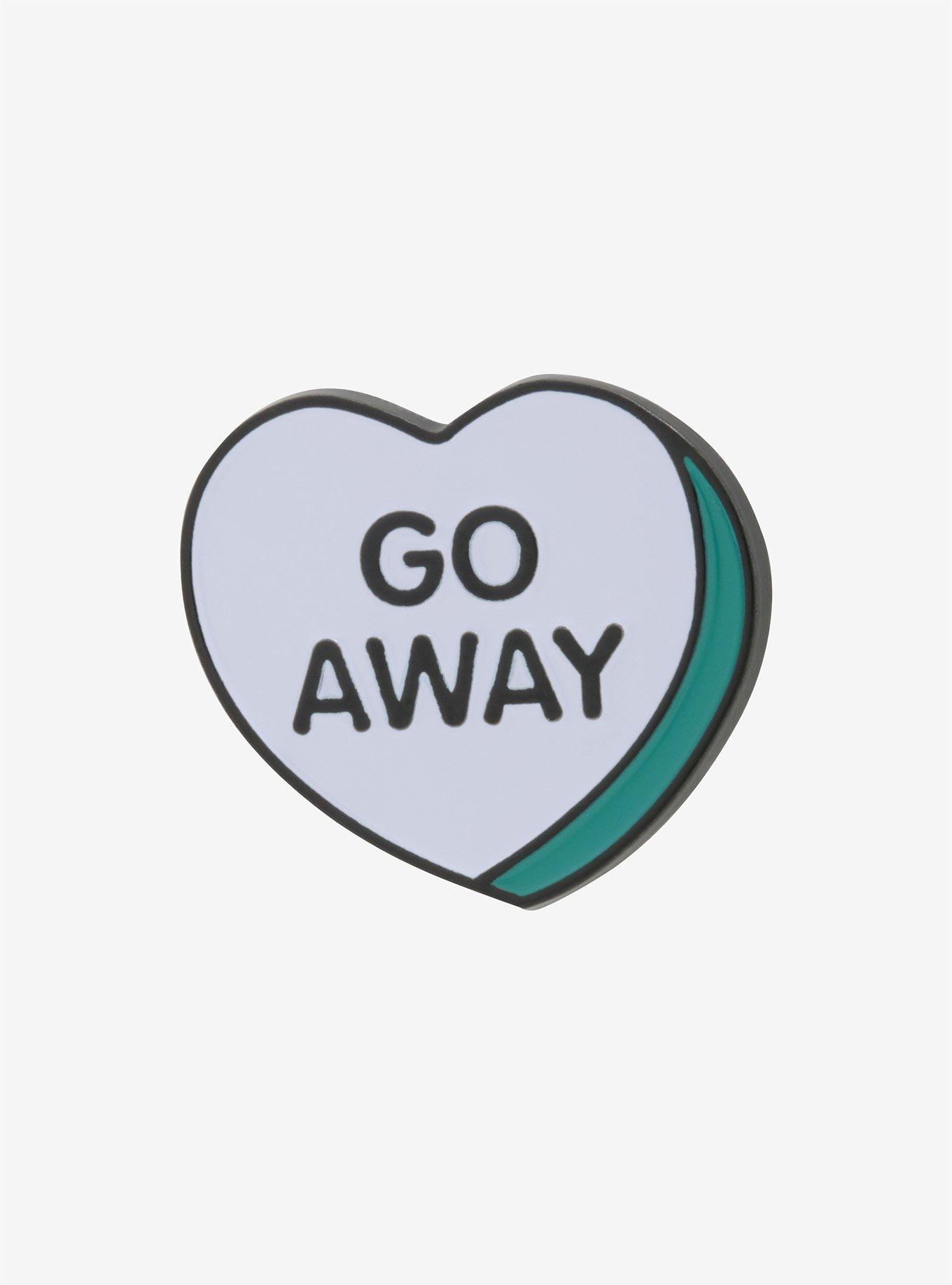 Go Away Conversation Heart Enamel Pin, , hi-res