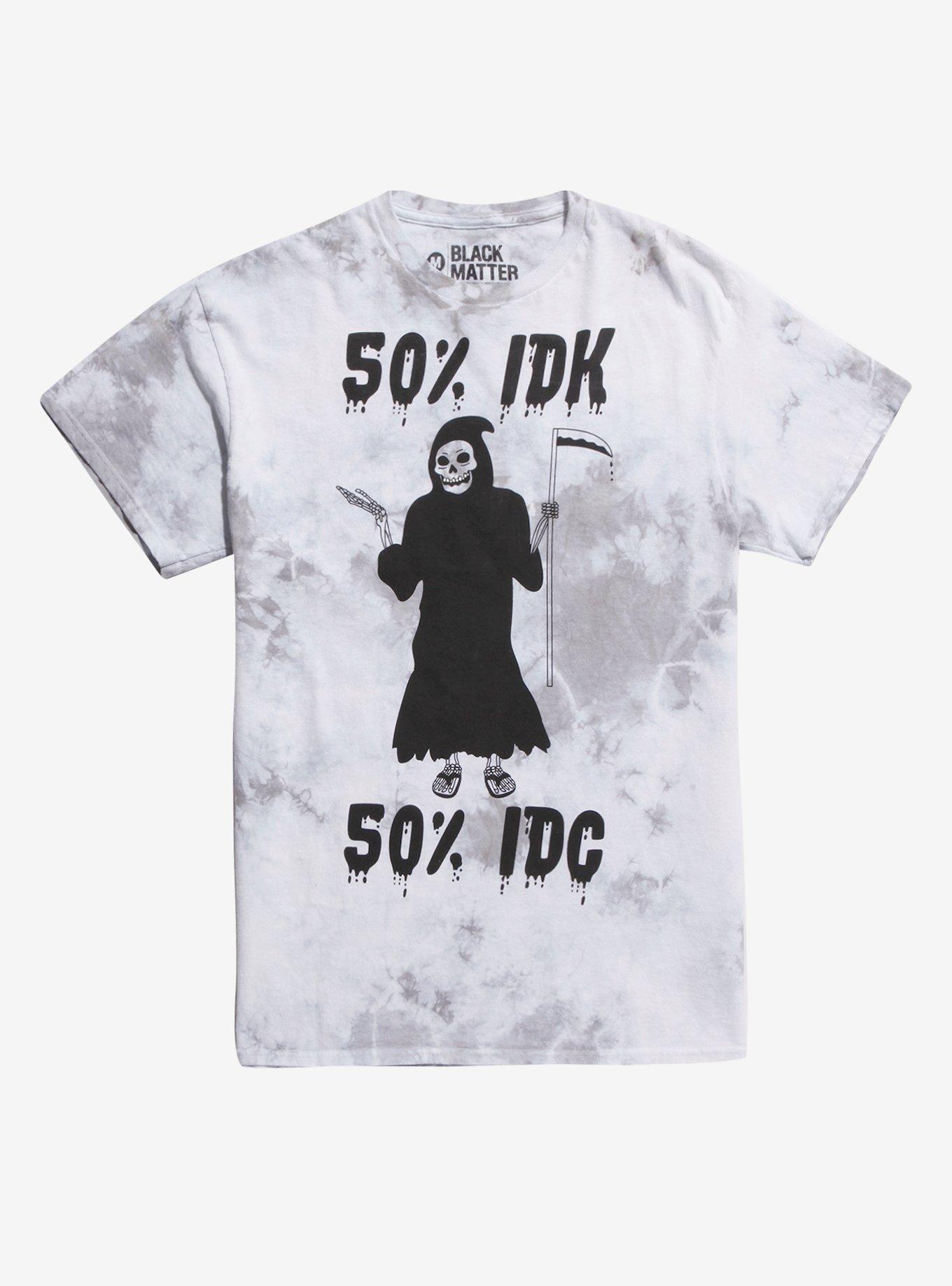 Grim Reaper Shrug 50% IDK 50% IDC Tie-Dye T-Shirt, BLACK, hi-res