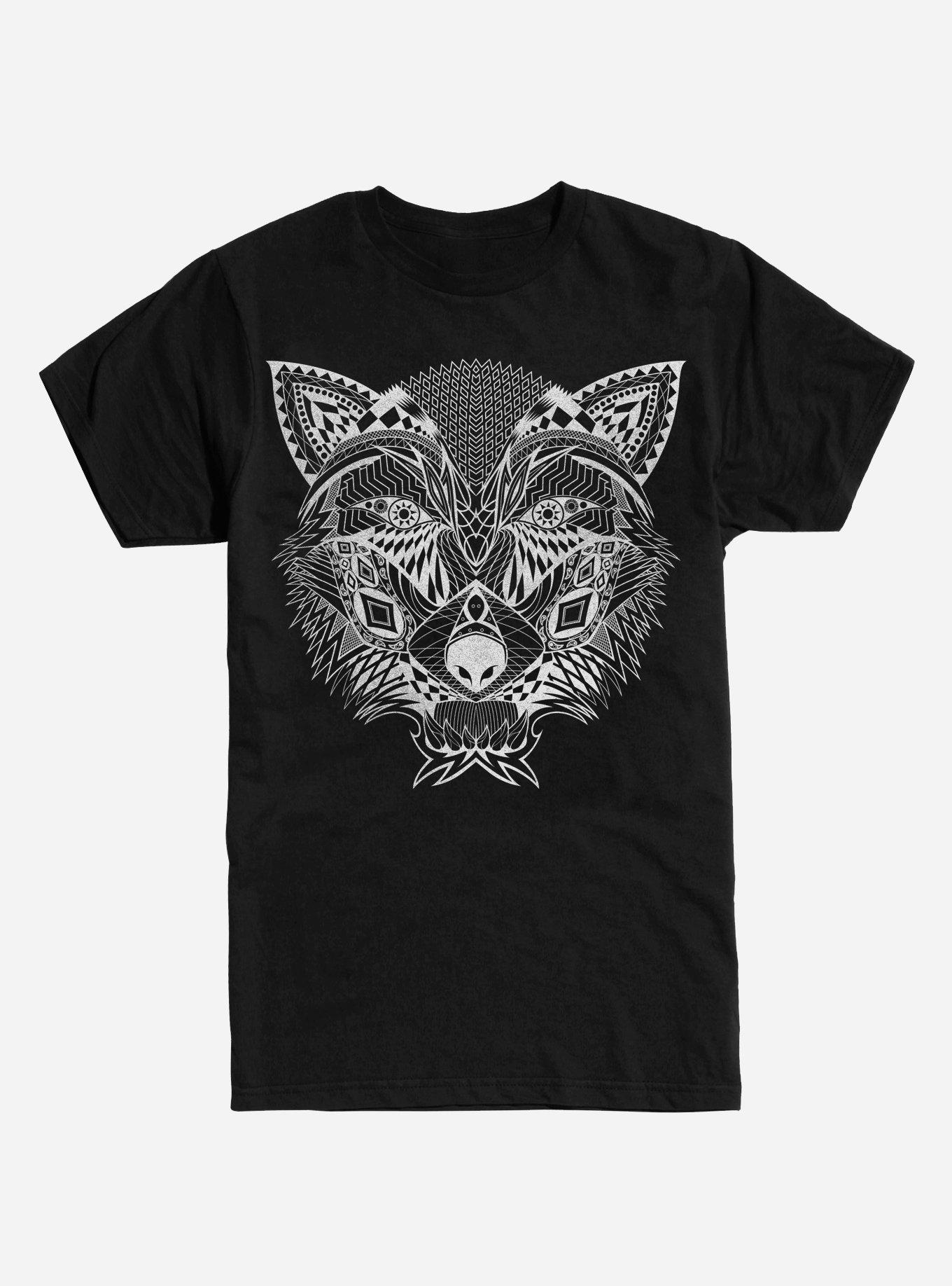 Ornage Wolf Head T-Shirt, BLACK, hi-res