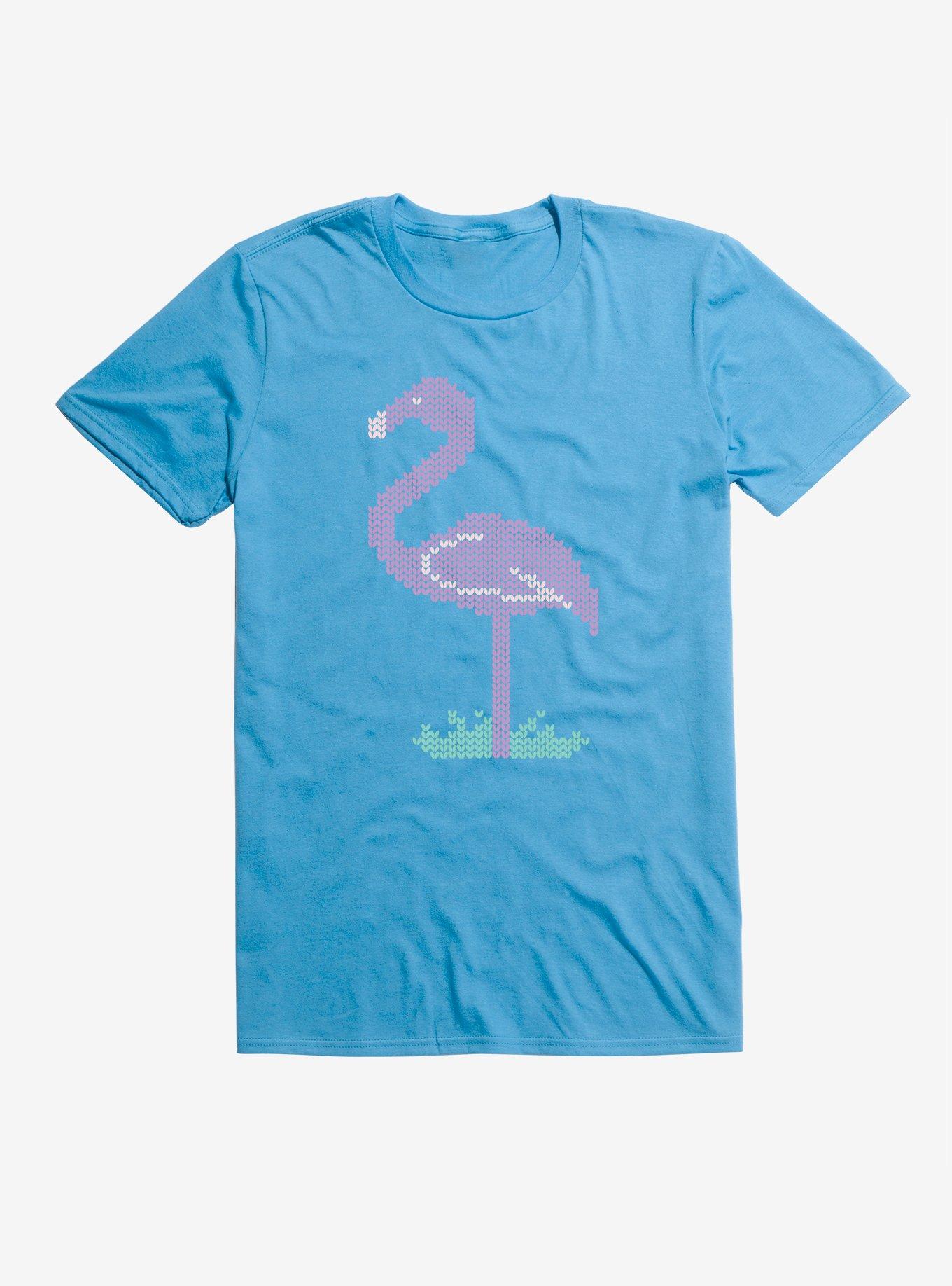 Faux Embroidered Flamingo T-Shirt, LIGHT BLUE, hi-res