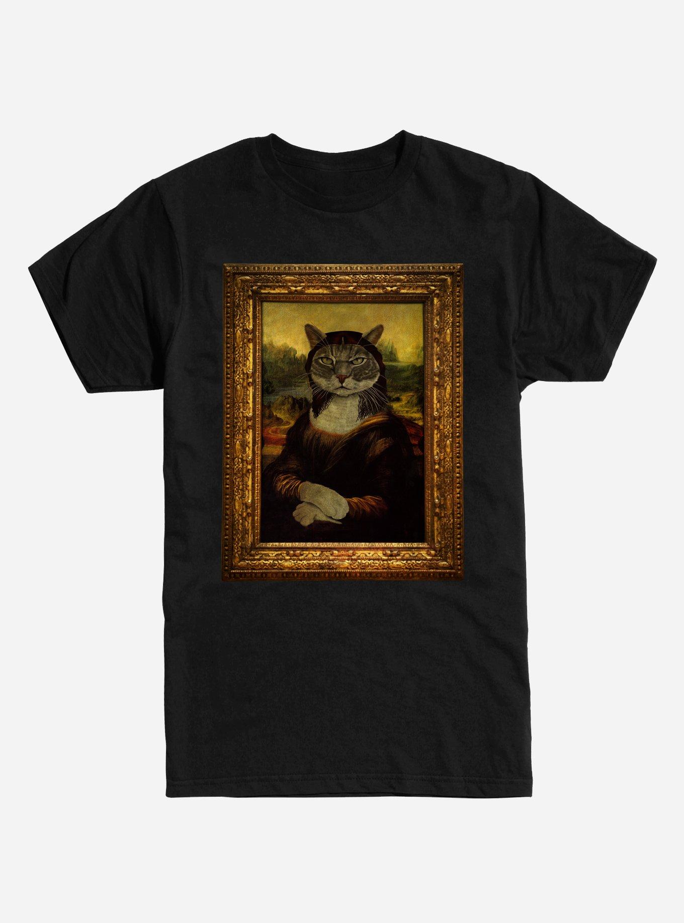 Mona Lisa Meau Cat T-Shirt, BLACK, hi-res