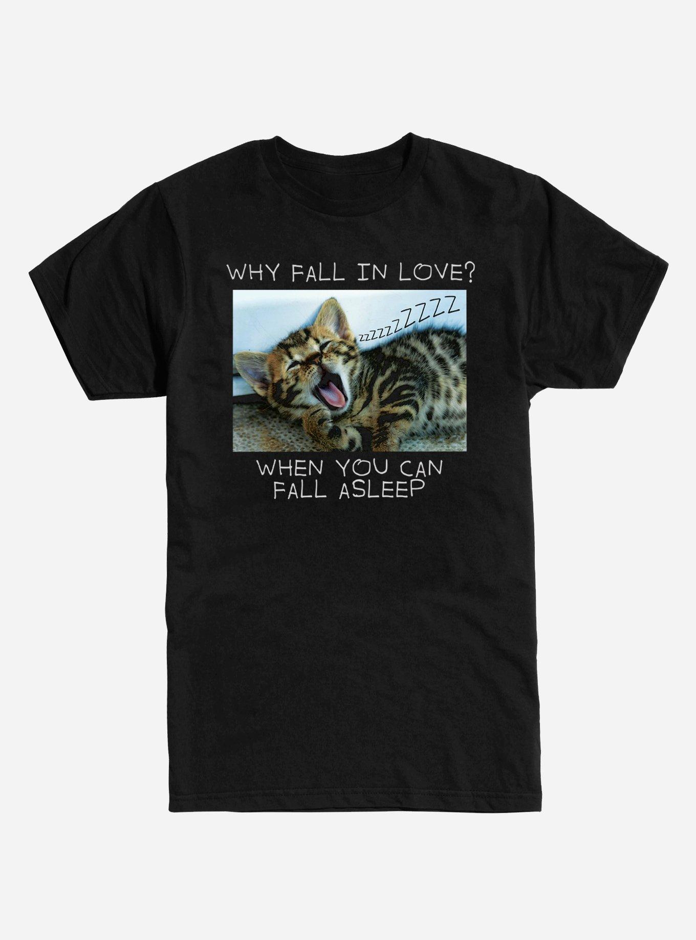 Why Fall In Love Cat T-Shirt, BLACK, hi-res