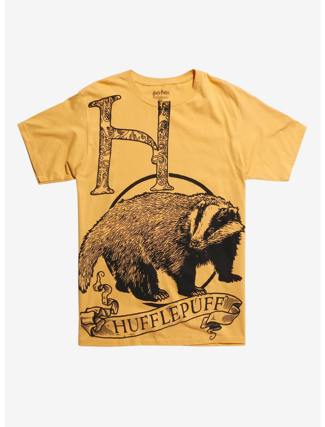 Harry Potter Hufflepuff Belt Print T-Shirt Hot Topic Exclusive, YELLOW, hi-res