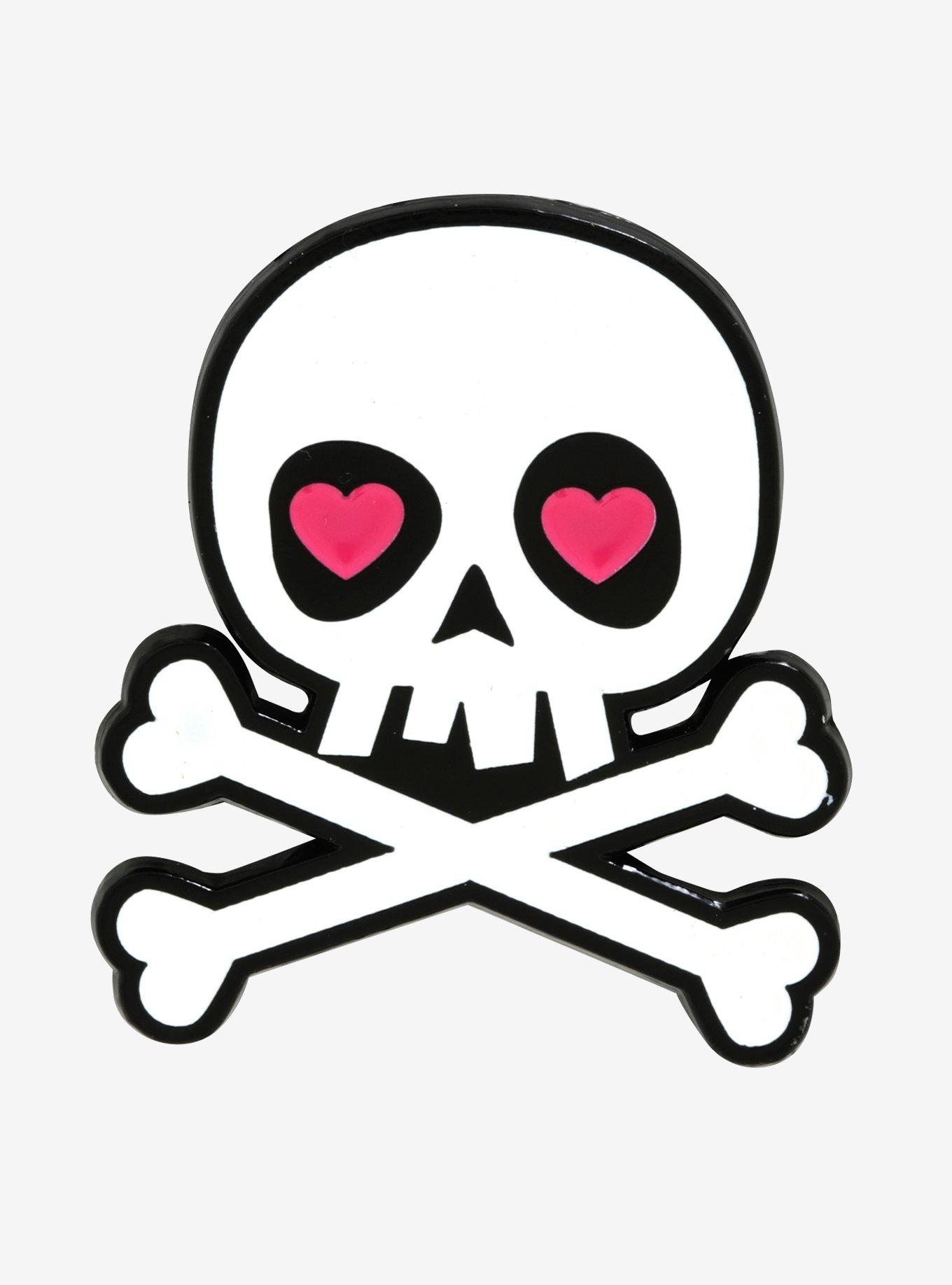 Skull Heart Eyes Enamel Pin, , hi-res