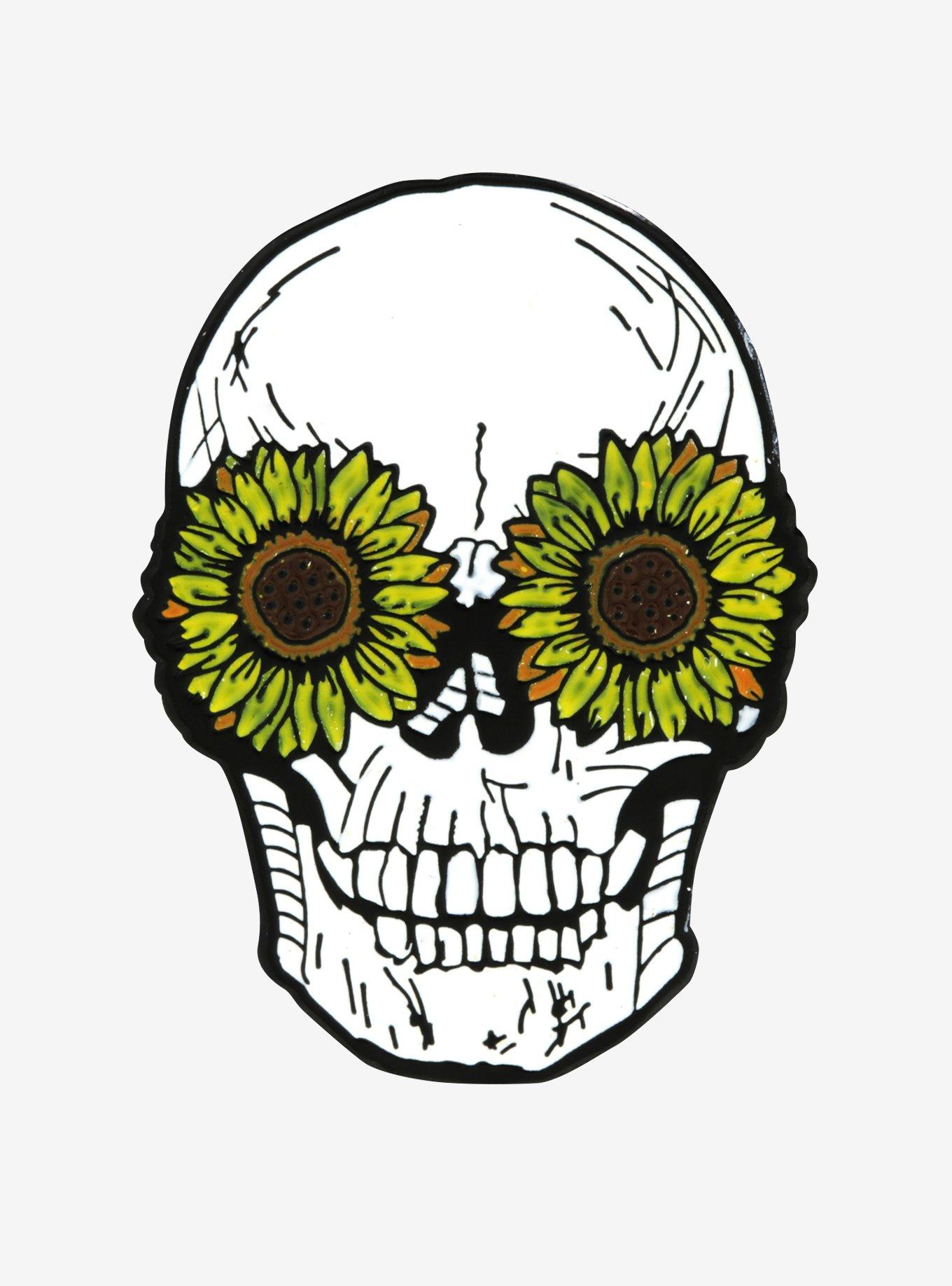 Skull Sunflower Eyes Enamel Pin, , hi-res