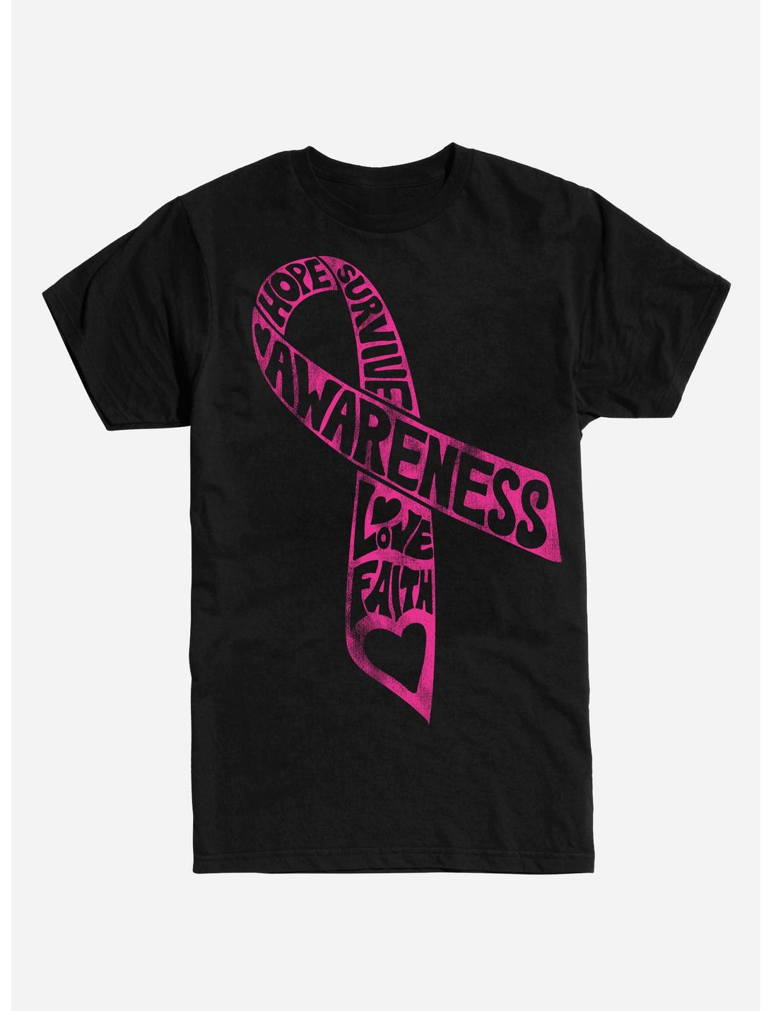Pink Cancer Ribbon T-Shirt, BLACK, hi-res