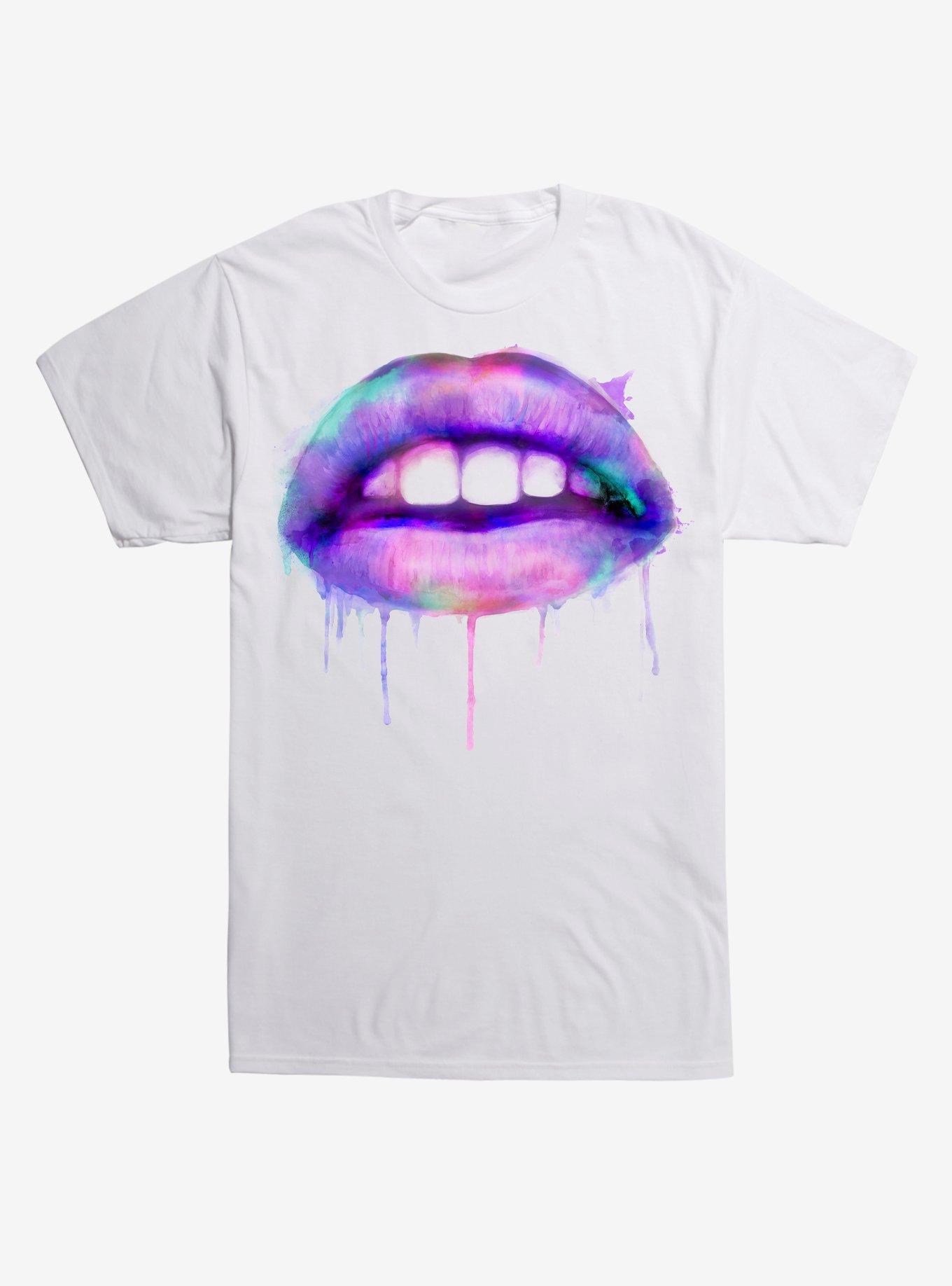 Dripping Paint Lips T-Shirt, WHITE, hi-res