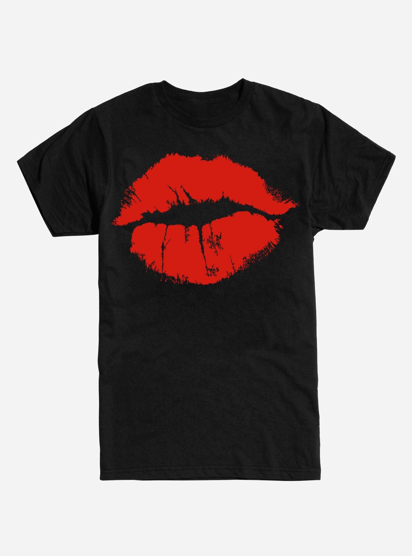 Red Lipstick Kiss T-Shirt, BLACK, hi-res