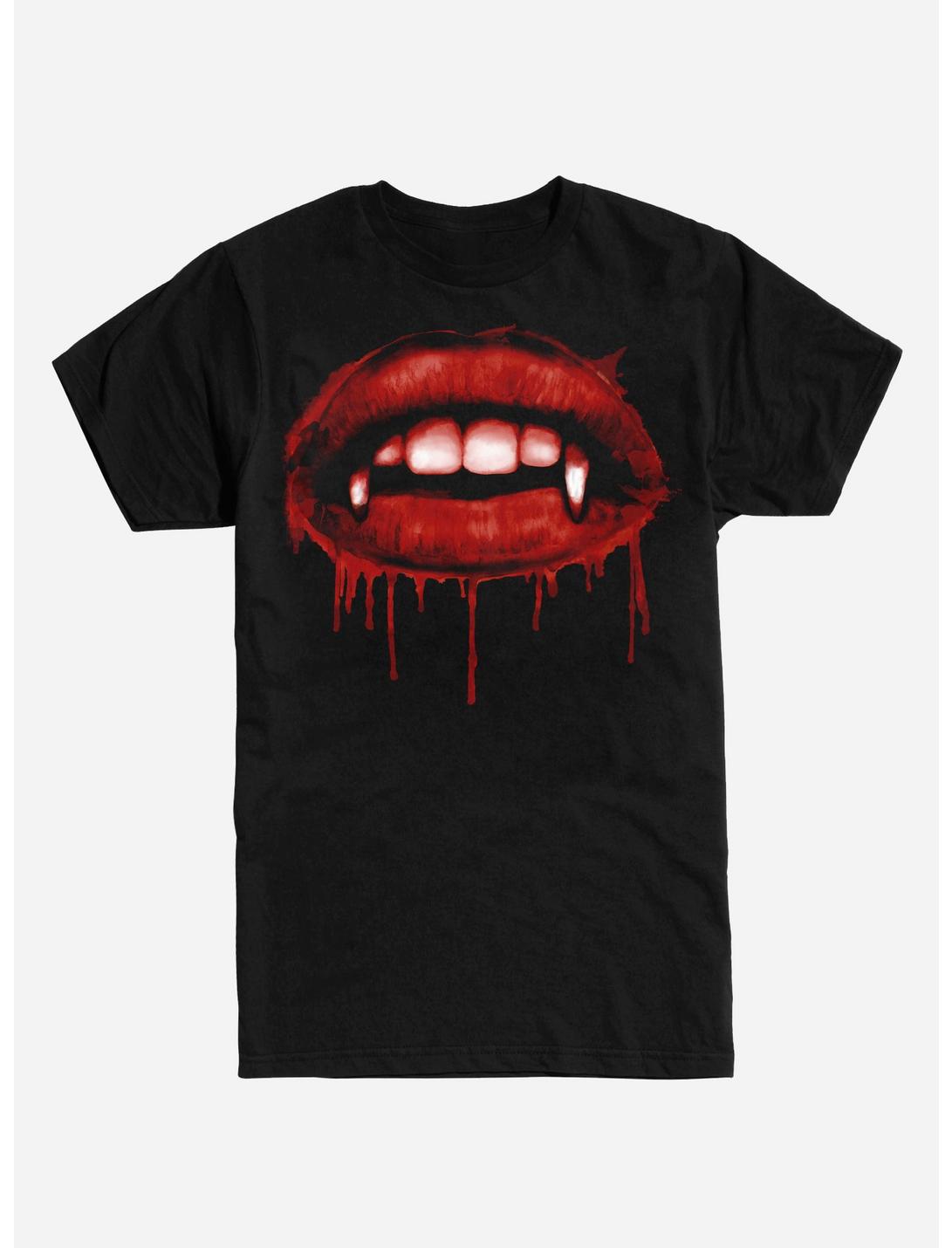 Dripping Blood Vampire Lips T-Shirt, BLACK, hi-res