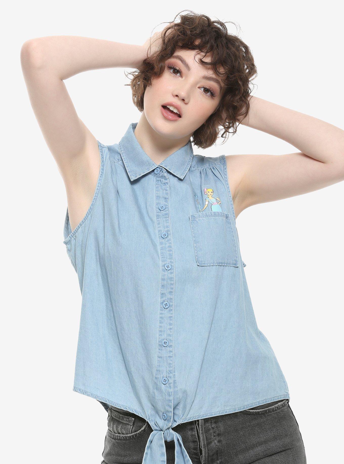 Disney Pixar Toy Story 4 Bo Peep Tie Front Sleeveless Woven Button-Up, BLUE, hi-res