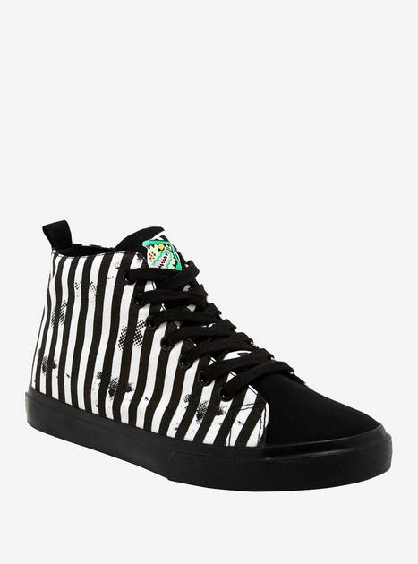 Women's Beetlejuice High Top Sneakers, High-top Sneakers, Black and White Strip Sneakers, Gothic Sneakers, Horror high quality Sneakers