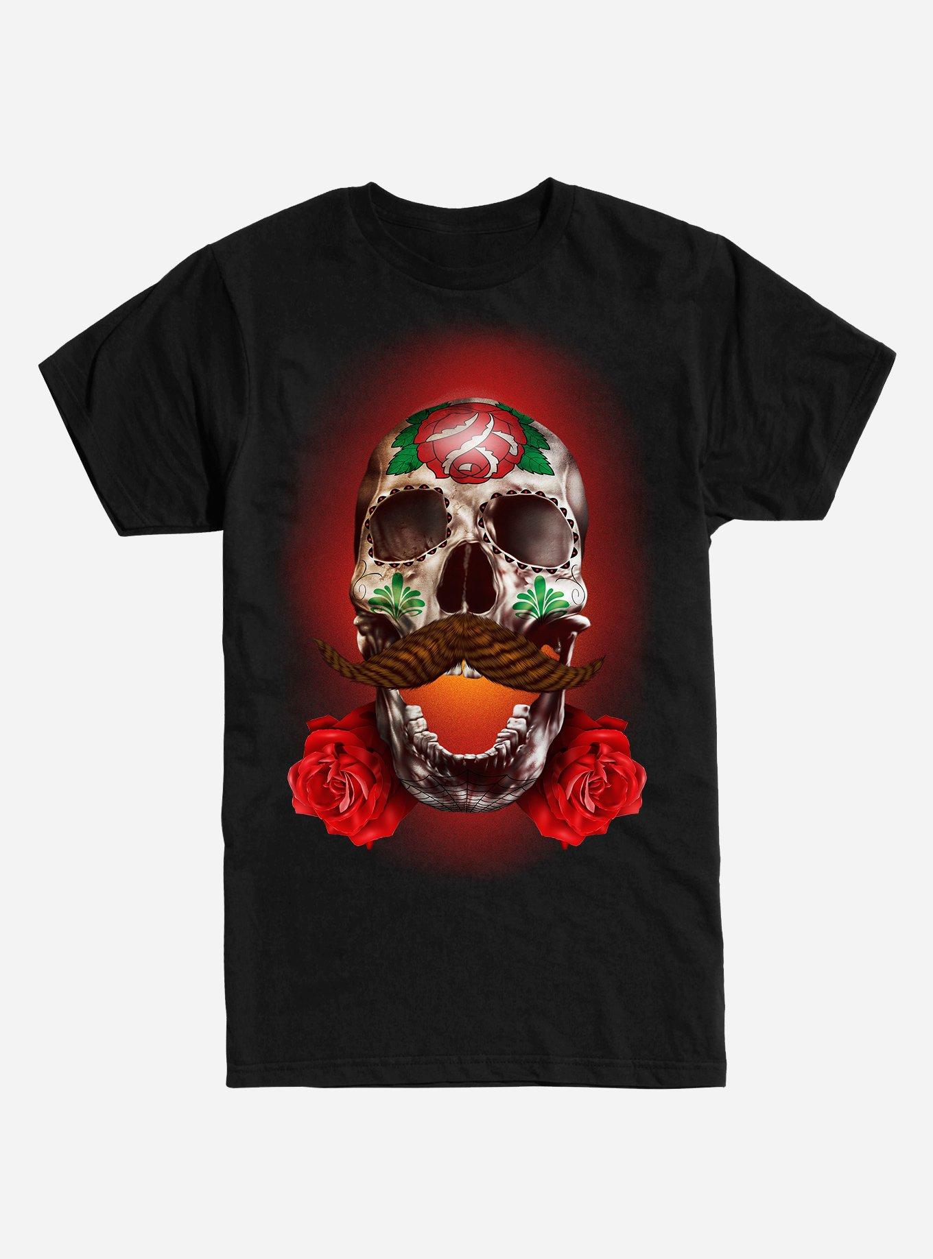 Mustace Sugar Skull T-Shirt, BLACK, hi-res