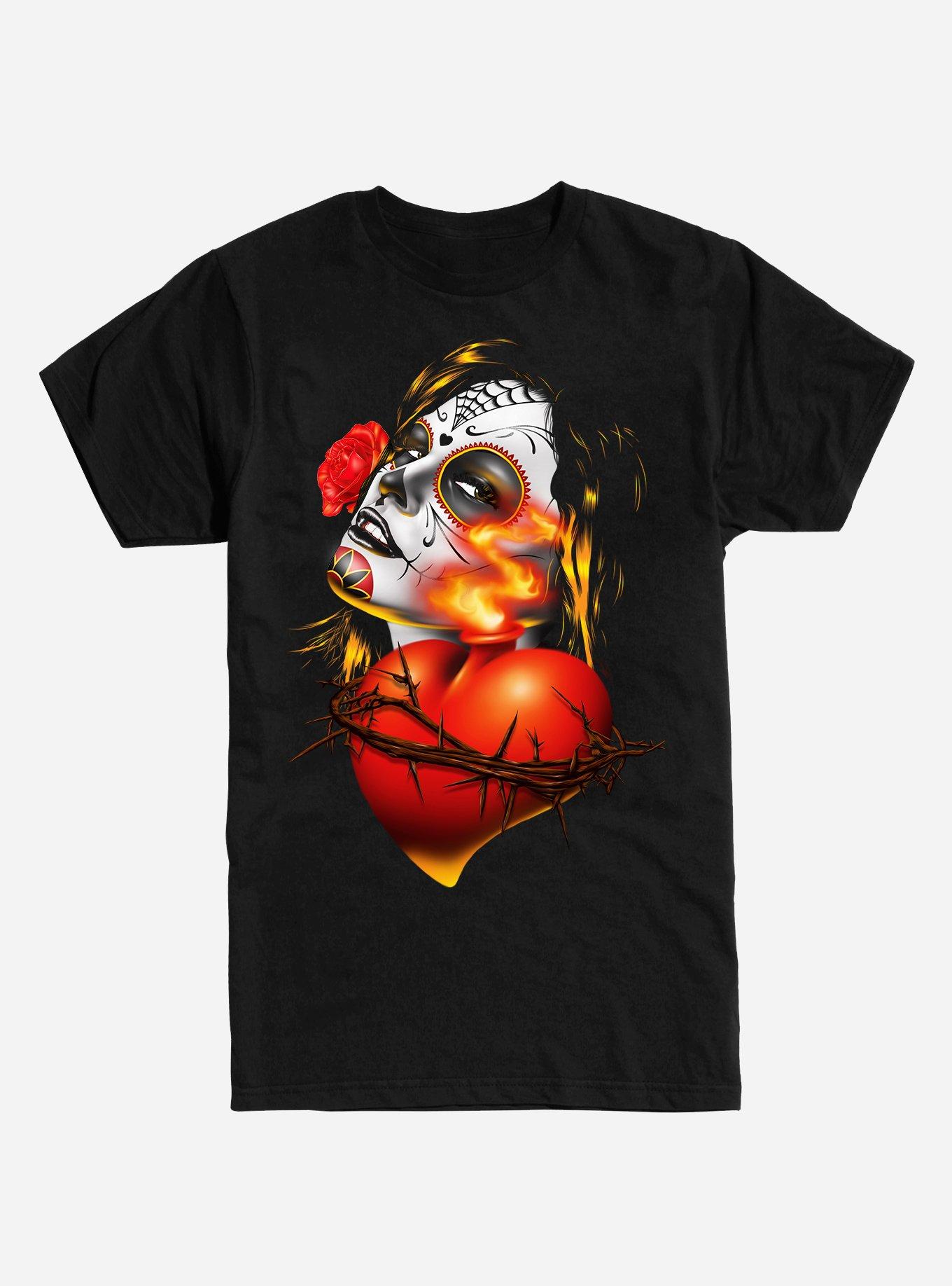 Sacred Heart Muertos Girl T-Shirt, BLACK, hi-res