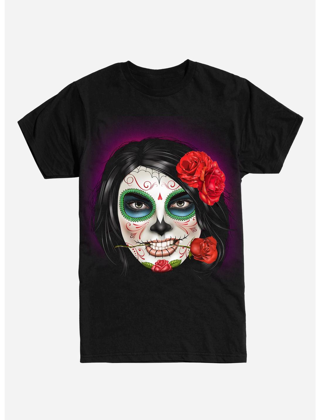 Muertos Girl Sugar Skull T-Shirt, BLACK, hi-res