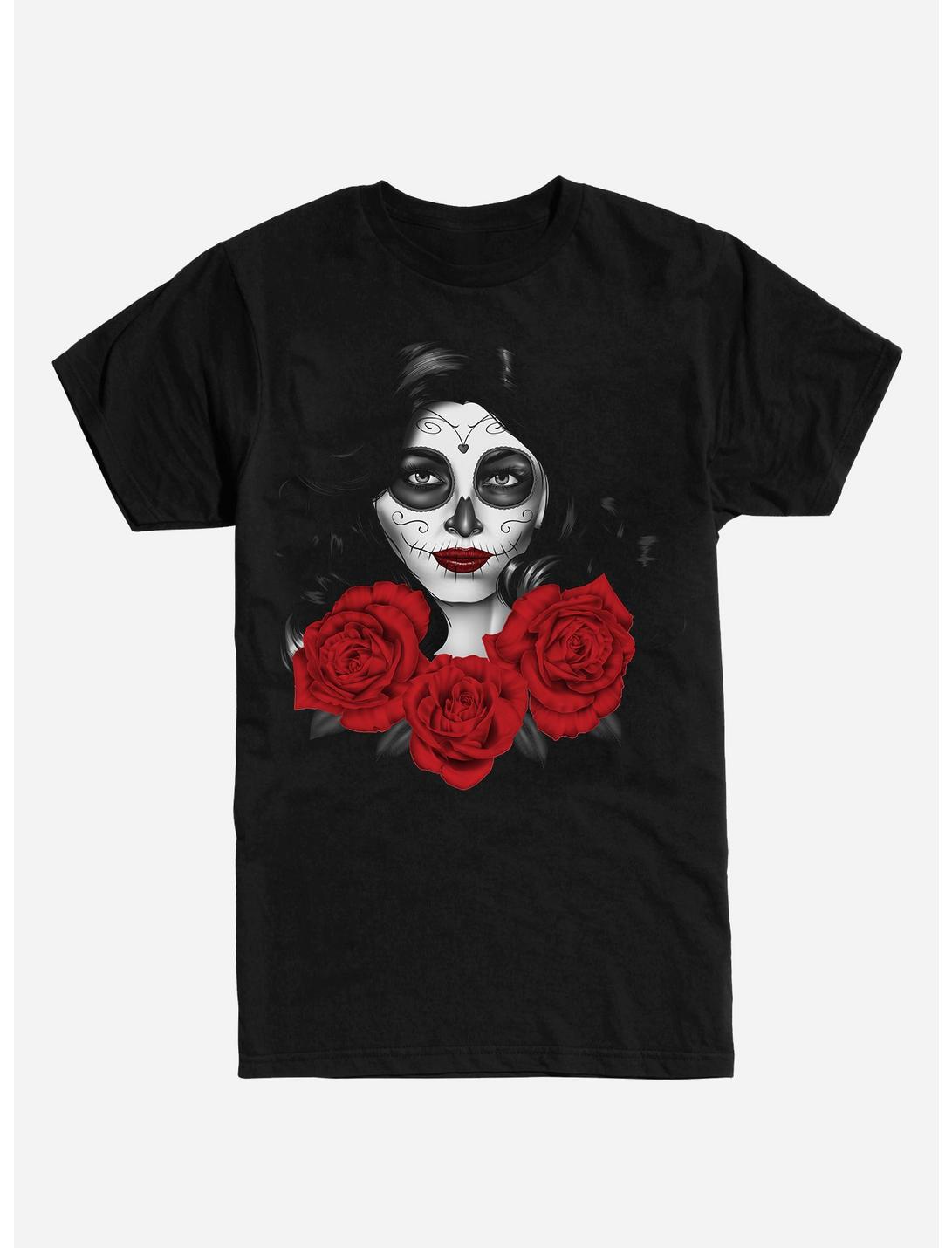 Muertos Girl Roses T-Shirt, BLACK, hi-res