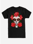 Muertos Girl Sugar Skull Rose T-Shirt, BLACK, hi-res