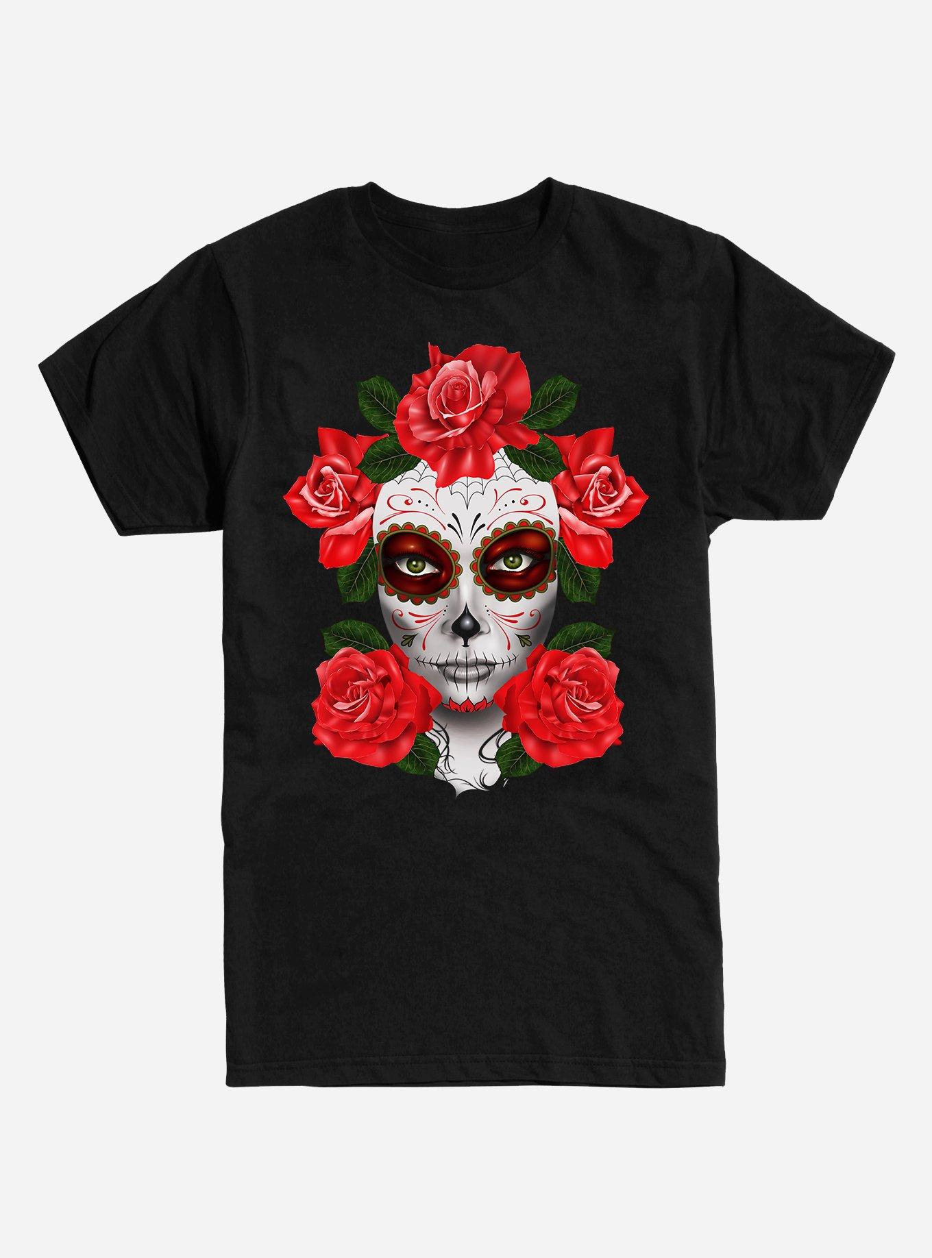 Muertos Girl Sugar Skull Rose T-Shirt - BLACK | Hot Topic