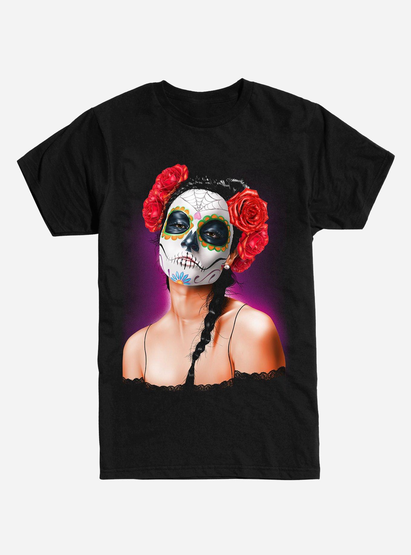 Muertos Girl Sugar Skull Makeup T-Shirt - BLACK | Hot Topic