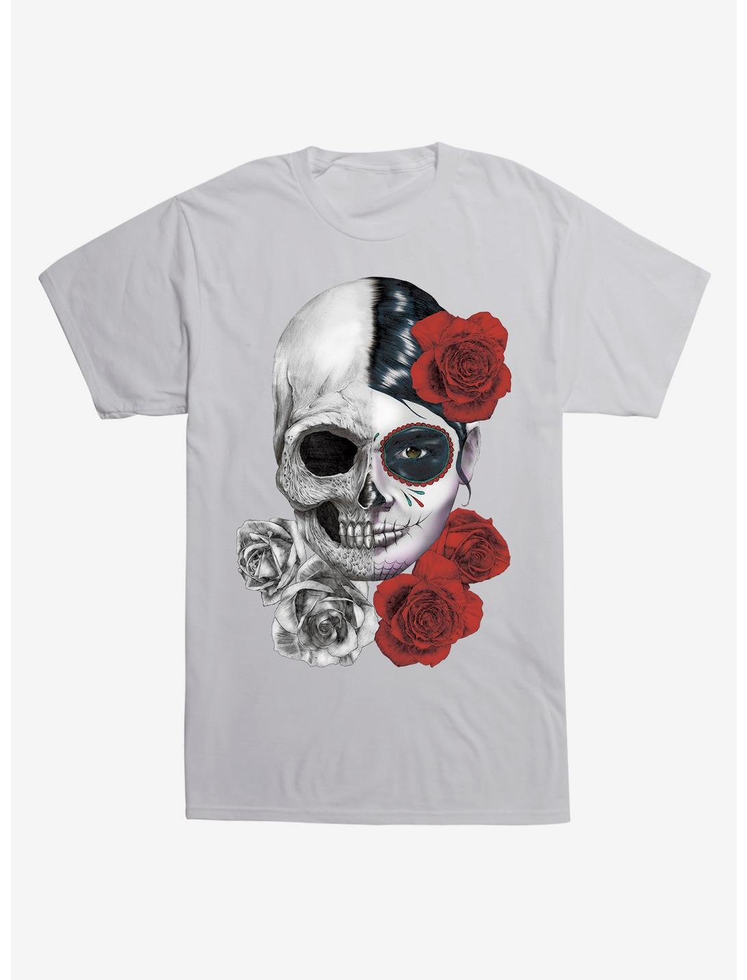 Muertos Two Face Skull T-Shirt, SILVER, hi-res