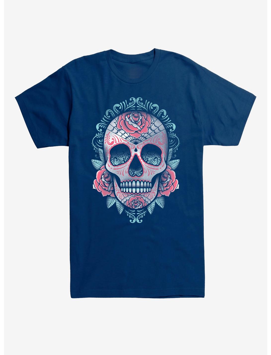Sugar Skull Rose T-Shirt, NAVY, hi-res