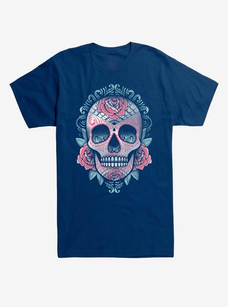 Sugar Skull Rose T-Shirt - BLUE | Hot Topic