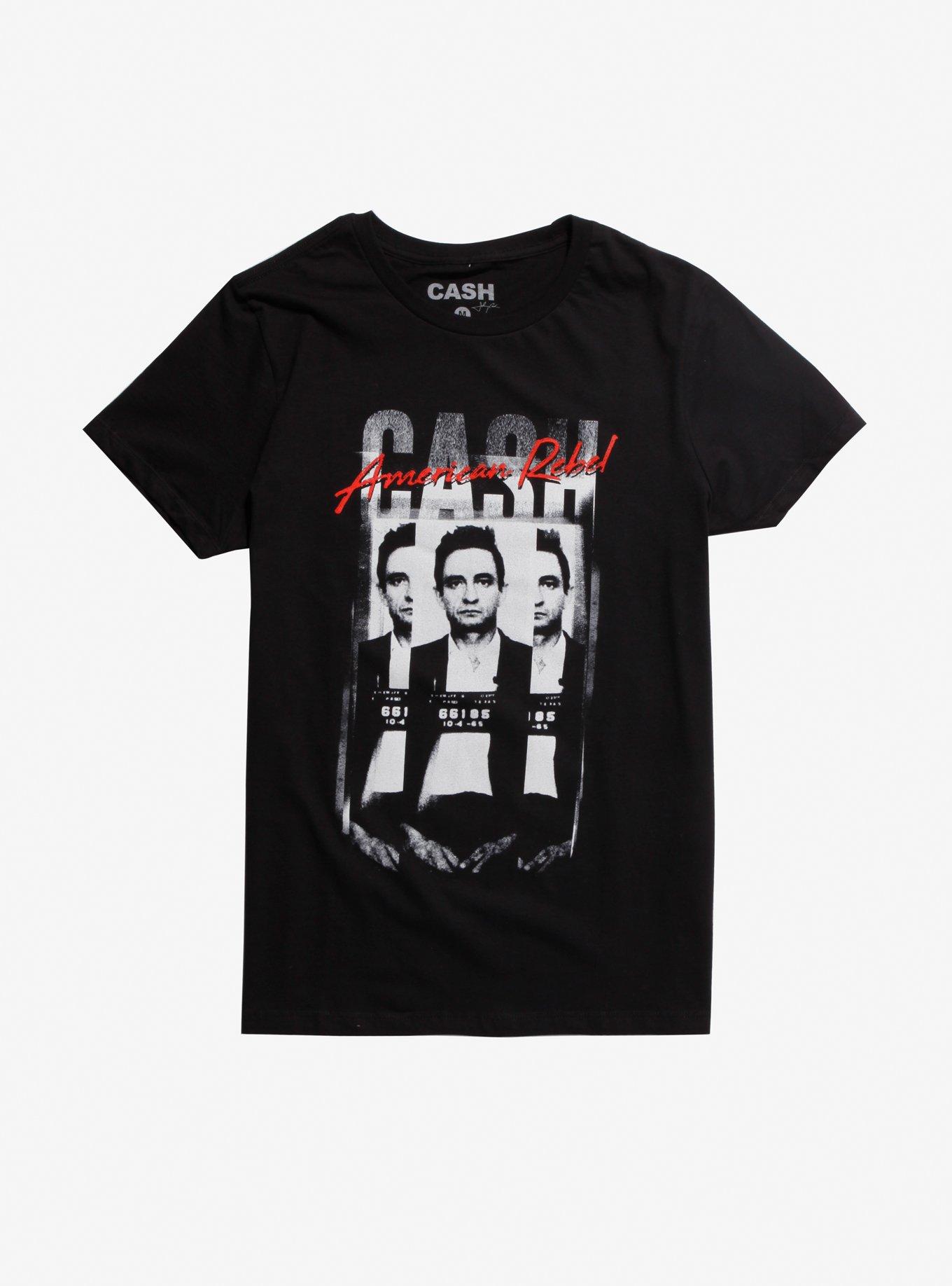 Johnny Cash American Rebel Mug Shot T-Shirt, BLACK, hi-res