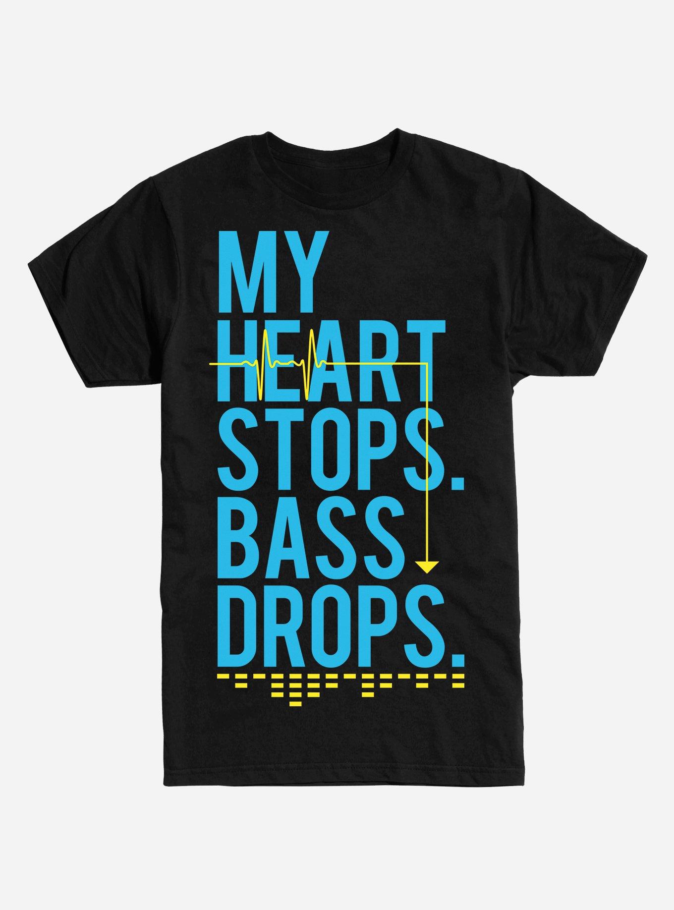 My Heart Stops Bass Drops T-Shirt, BLACK, hi-res