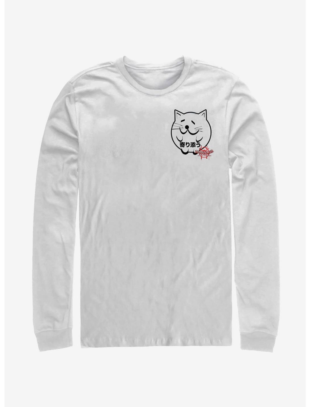 Marvel Spider-Man: Into The Spider-Verse Cat Sticker Pocket Japanese Text Long-Sleeve T-Shirt, WHITE, hi-res