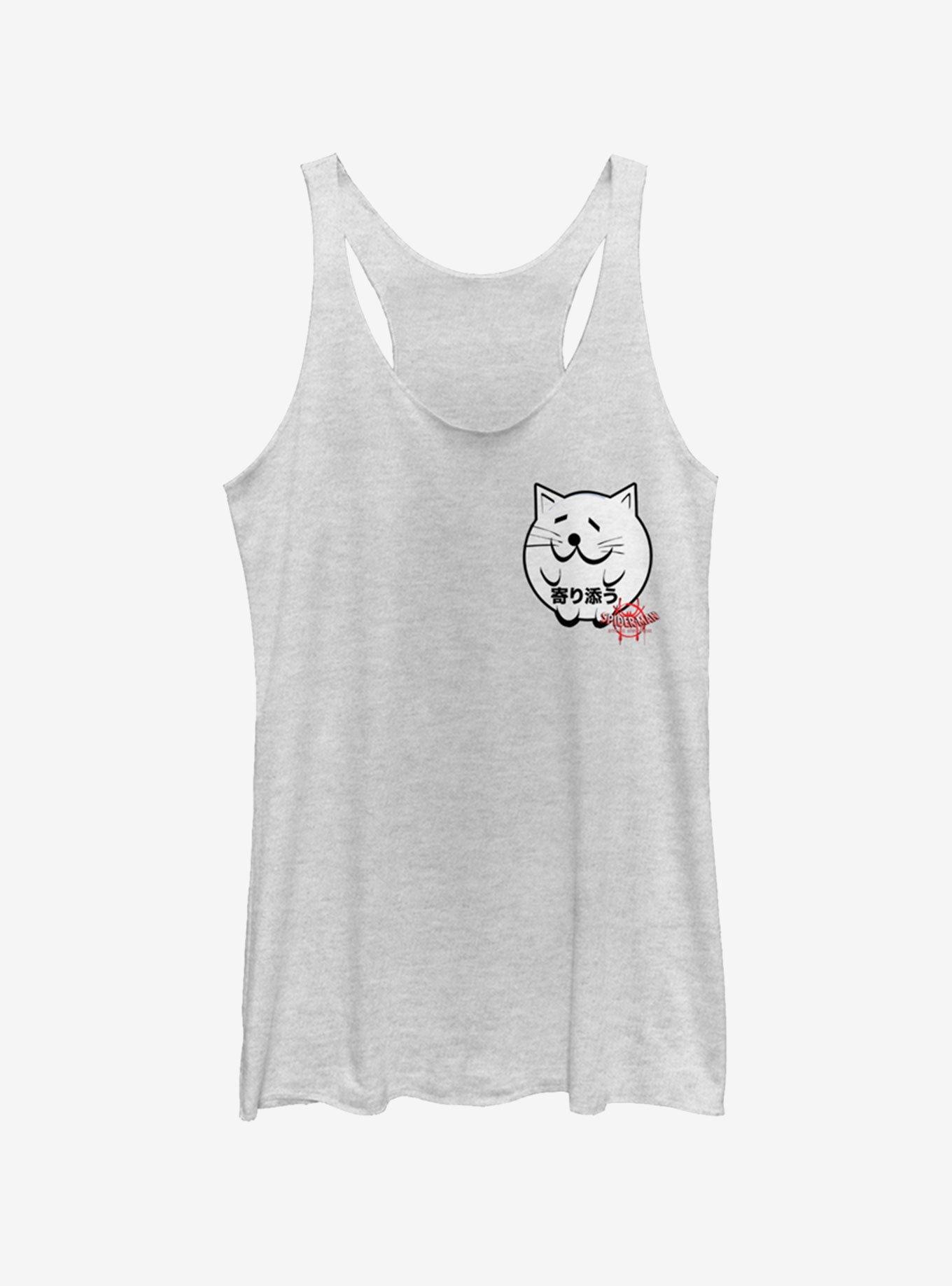 Marvel Spider-Man: Into The Spider-Verse Cat Sticker Pocket Japanese Text Heathered Girls Tank Top, WHITE HTR, hi-res