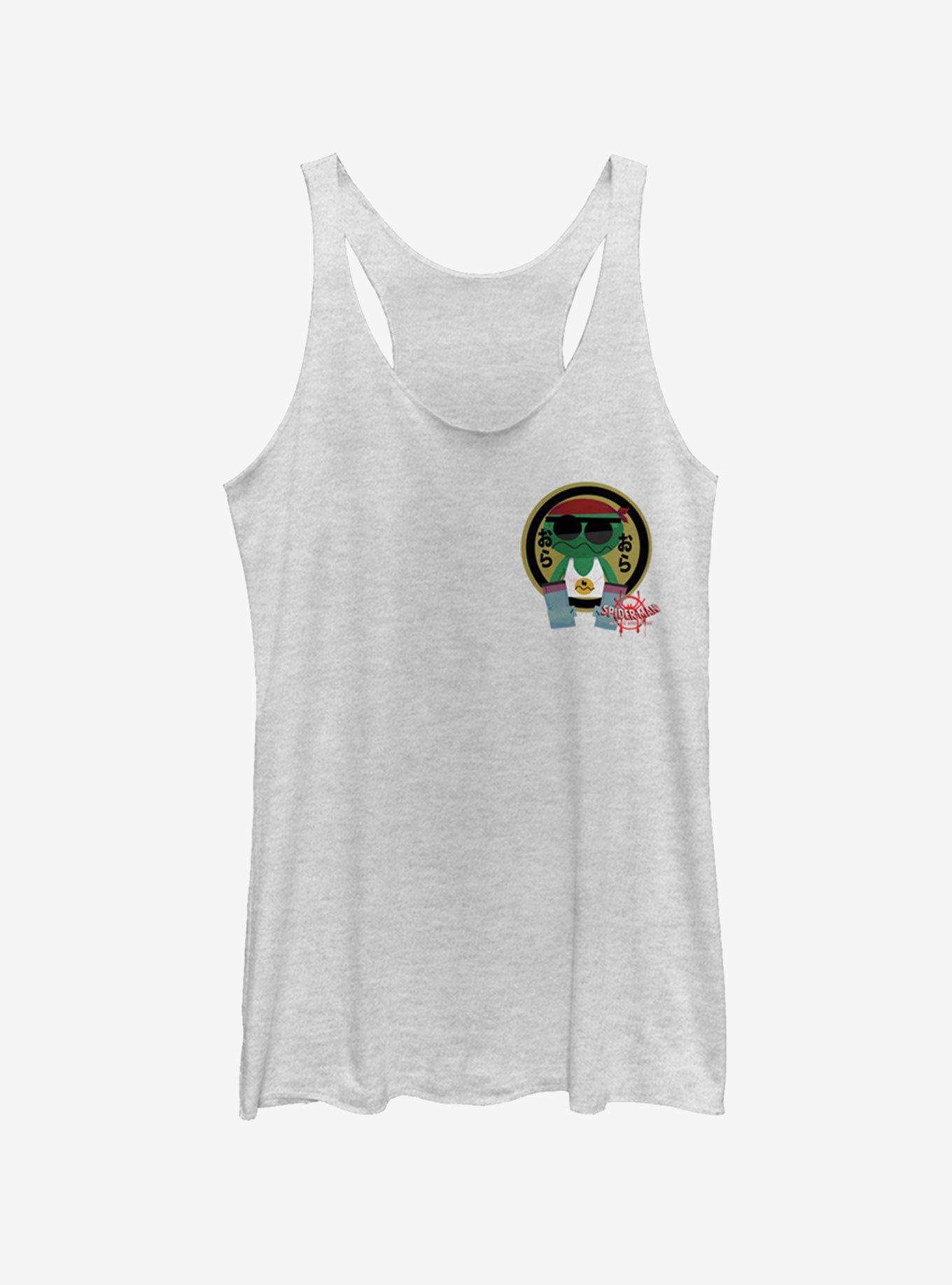 Marvel Spider-Man: Into The Spider-Verse Kappa Sticker Pocket Heathered Girls Tank Top