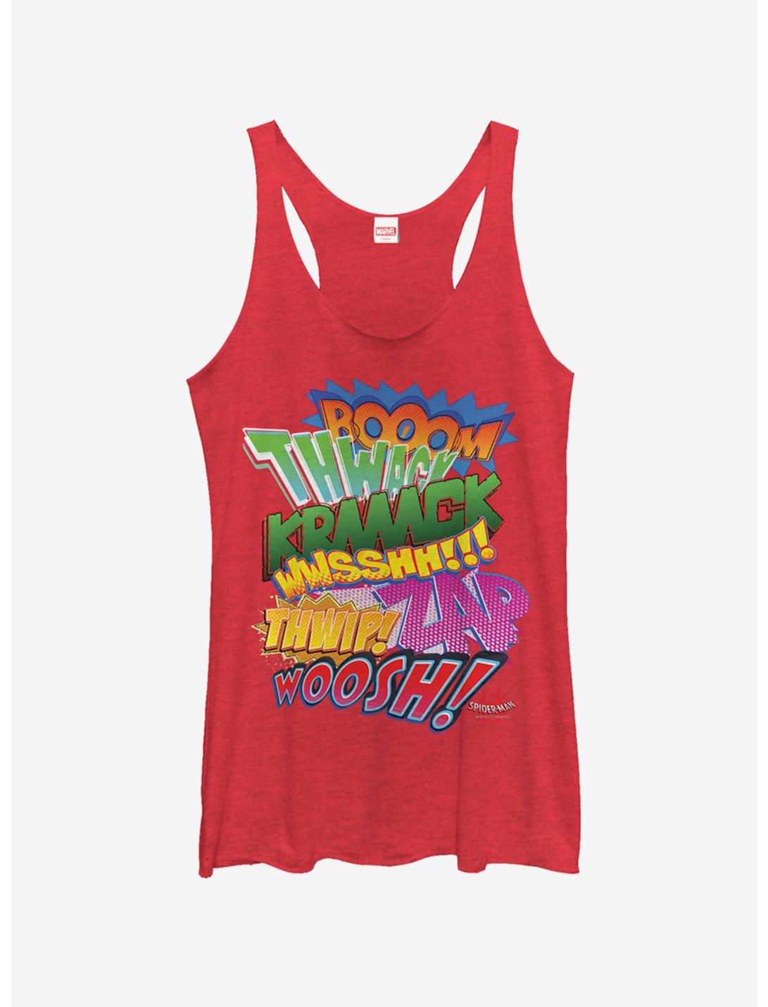 Marvel Spider-Man: Into The Spider-Verse Sound Effects Heathered Girls Tank Top, RED HTR, hi-res
